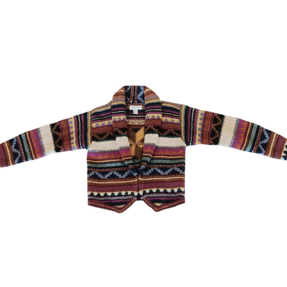Casual Corner Sweater Cardigan Medium Multicolor Aztec Knit Wool - Needs Repair